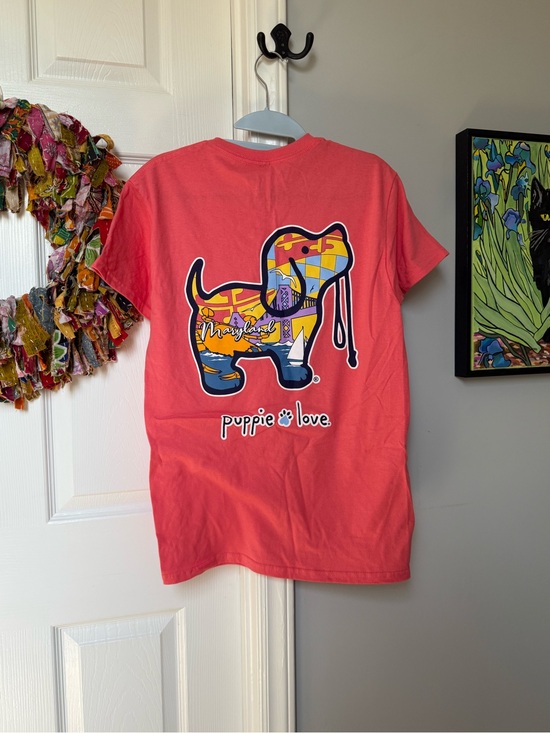Puppie Love Tops - Puppie Love Maryland Graphic Tee - Coral Pink